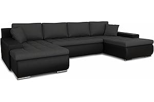 ‎SOFNET Sofnet Wohnlandschaft mit Schlaffunktion Faris U-Form - Couch, Schlafsofa mit Bettkasten, Couchgranitur mit Bettfunktion, Big Sofa, Bettsofa (Schwarz + Graphit (Madryt 1100 + Inari 94))