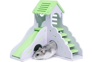 Haokaini Casa per Criceti a Doppio Strato Capanna a Due Piani in Legno Nido per Nidi Casa per Giochi per Animali con Scivolo per Scale per Scoiattoli Criceti Gerbilli Orsi d'oro Piccoli