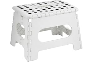 DASHMESH ONLINES Folding Step Stool Lightweight Strong Compact Non-Slip Multi-Purpose Easy Carrying Foldable Stool for Kids & Adults, Kitchen Garden Bathroom (9 Inch White)