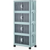 Deconox 4 Layers Portable Organizer Multi-Purpose Foldable Cabinet with Wheels, Organizer Shelf with Lid Kitchen, Bathroom, Children's Room