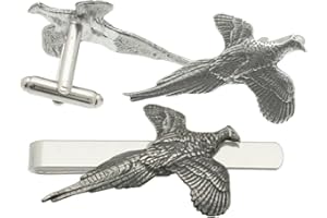 GAMEKEEPERS COTTAGE GIFTS Pheasant Cufflinks and Tie Clip Slide Shooting Gift Set