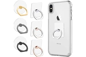 AIFUDA 6pcs Transparent Support de Sonnerie de téléphone Portable, Rotation à 360 degrés Béquille Grip Ring Compatible pour Divers téléphones Mobiles Les Smartphones, 3 carrés et 3 Rondes