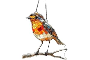 ASPUIC Acrylic Birds Sun Catchers,Acrylic Hanging Garden Suncatcher Robin On Branch, Stained Glass Style Sun Catchers for Windows,Robin Ornaments for Garden,Hanging Ornaments Gift,Ideal for Home,Outdoor