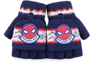 FEIFEI'S BOW Elsa Spiderman, guanti invernali in maglia calda e morbida fodera in pile termica, con copertura convertibile, per bambini e ragazze