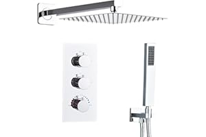 Sanitemodar Chrome Concealed Shower Set Thermostatic, Concealed Brass Shower Mixer with 25 x 25 cm Shower Head, Built-in Shower Kit with Hand Shower
