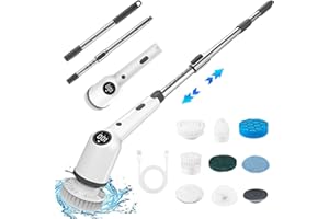 AILRINNI Cepillo Electrico Limpieza Hogar, 2024 Carga Cepillo Limpieza Inalámbrica, 9 PCS Cepillo de Reemplazo Y 137CM Mango Ajustable, Power Scrubber, Velocidad de 3 Marchas