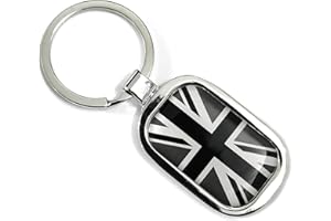 PTDecals 1 Pcs Alloy Metal Black Grey White UK GB Flag Union Jack Auto Car Vehicle Home Office School Key Ring Keychain Interior Accessories 3.15"x1.18"