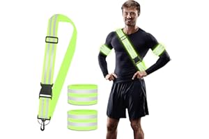 CAINCAY Reflective Sash 3 Pieces Reflective Running Gear High Visibility Safety Reflective Sash with Clip, Adjustable Reflective Belt with Reflective Armbands for Night Walking Cycling
