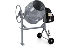 DKIEI 120L Electric Cement Mixer, 450W Concrete Mixer with Wheels and Stand, Portable Mud Mixer Machine for Cement, Stucco, Seeds and Fodder, 230V, 50Hz, 30RPM, Grey