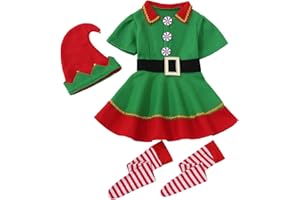 Genérico Conjunto de Navidad Disfraz Elfo Disfraz de niña Vestido Familia niños niña Carnaval Falda Sombreros Calcetines Navidad Santa para San Patricio Día y Cosplay