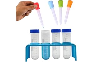 HOVEELUTY Test Tubes for Children Pack of 9pcs Kids Test Tubes 50ml Plastic Scientist Test Tubes with Stand and Tip Dropper for Kid Educational Science Toy