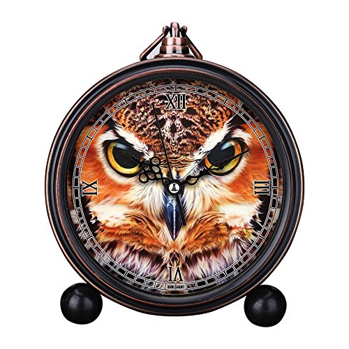 Girlsight Vintage Retro salón de decoración, no tickend, HD Lente de Cristal, fácil de Leer, Cuarzo, analógico, números Grandes, Noche Mesa, Escritorio, Despertador, 256 pie en Búhos