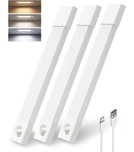 libtit Kastlicht met bewegingsmelder - 30 cm dimbare onderbouwlamp 3000K- 4000K-6500K - draadloze LED-lijst, type C USB oplaadbaar kastlicht voor trap kledingkast slaapkamer - 2 stuks