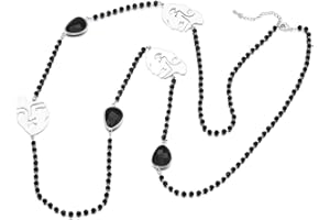 OURAN Strand Necklace for Women,Statement Beads Necklace Silver Long Chain Necklace Boho Face and Crystal Pendant Necklace for Girls Gift