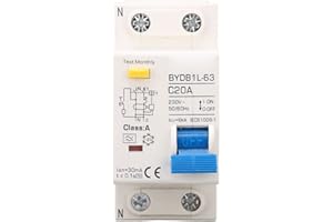 BUACHOIS Fi Schutzschalter AC 230V 30mA C20 1P+N Leitungsschutzschalter Hutschiene Auslaufschutz Überlastschutz Fehlerstromschutzschalter FI/LS Schalter Sicherungsautomat