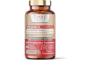 TIME HEALTH Vitamin E Complex - All 8 E Tocopherols & Tocotrienols - 60 Pullulan Capsules - Plant-Based & Whole Food - Orangutan Friendly - Vegan - No Fillers, Binders or Flow Agents (60 Capsule)