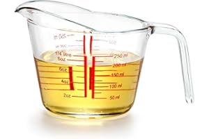 NUTRIUPS 250ml Glass Measuring Cup, Heighten Spout for Easy Pouring Measuring Glass, Clear with Red Measurements