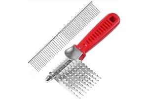 QUMY Dog Comb Pet Grooming Comb Dog Rake Comb Trimmer Stainless Steel Dog Comb for Dematting Removing Dead, Matted or Knotted Hair