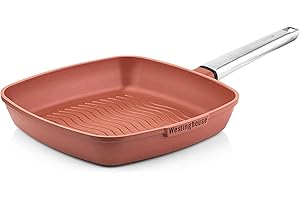Westinghouse Performance Series Bistecchiera Induzione - 24cm Padella Griglia Antiaderente - Adatto a Tutti i Tipi di Fornelli e Forno - con Manico Morbido al Tatto Acciaio Inox - Rosso