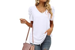 Aokosor T Shirts for Women V Neck Tops Gigot Sleeve Ladies Casual Summer Tshirts