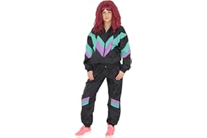 Foxxeo 80er Jahre Kostüm für Damen Premium 80s Trainingsanzug Assianzug Assi – Damen Größe S-XL - Fasching Karneval Anzug, Farbe schwarz-grün-lila, Größe: M