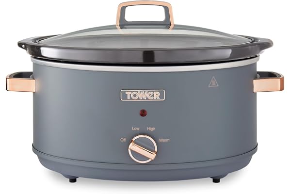 Tower T16043GRY Cavaletto Mijoteuse Électrique 6,5 L - Mijoteuse - Poêle Électrique avec 3 Réglages de Chaleur, Poignées Toucher Froid, Gris et Or Rose