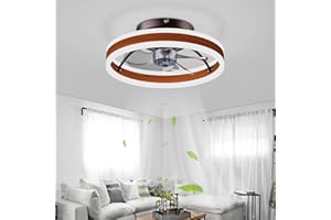OMGPFR Reversible Led Ventilador Techo con Luz Silencioso y Mando 6 Velocidades Dormitorio Lamparas Ventilador de Techo Salon Moderno 24W Regulable Pequeño Luz Techo, Marrón 40CM