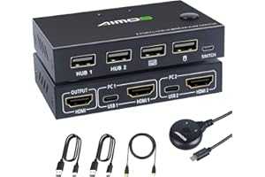 KVM Switch HDMI 2 Port Box, MLEEDA HDMI i USB Switch z 4 portami USB 2.0 na 2 komputery, które dzielą klawiaturę, mysz i 1 monitor, obsługuje 4K 30Hz, z kablami HDMI i USB-C