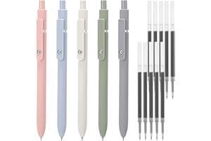 Dacitiery 5 Stück Gelstifte mit 10 zusätzlichen Nachfüllminen, 0.5mm Druckgelschreiber feine Spitze, Schnell Trocknende Tinte, für Schule, Büro, Zuhause - Schwarz