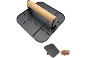 Foyucool Pressa per Hamburger, 16cm Quadrato Smash Burger Press, Impugnatura in Legno Resistente al Calore, per Hamburger, Cottura di Bistecche, Grigliate, Nero
