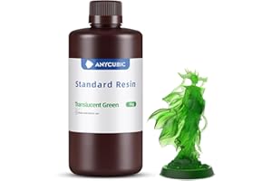 ANYCUBIC 3D Drucker Resin, UV 405nm Standard Rapid Photopolymer Resin, mit Hoher Genauigkeit und Schneller Aushärtung und Hervorragender Fließfähigkeit für den LCD DLP 3D Printer (Klargrün,1000g)
