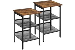 VASAGLE Side Table Set, Nightstand, Industrial Set of 2 Bedside Tables, with Adjustable Mesh Shelves, Living Room, Bedroom, Hallway, Office, Stable, Rustic Brown and Black LET24X
