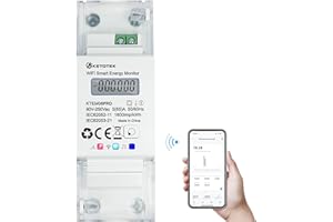KETOTEK Smart Energy Meter Single Phase Digital Electric Meter DIN Rail Bidirectional Measuring, WiFi KWh Meter 5(65) A 90-250V, Energy Monitor Alexa Google Assistant Tuya App Compatible