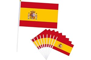 YAAVAAW 10er Spanien Flagge Klein Spanien Fahne 21x14cm,Oly Flagge Spanien Handflagge Spanien Fanartikel Mini Spanisch Handgehaltene Flaggen für Oly Deko 2024,Euro Fußball Party EM Deko 2024