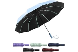Baytion Auto Folding Umbrella, UV Umbrella with UPF50+, 12-Rib Frame for Wind Resistance, Waterproof Mini Travel Folding Umbrella for Rain and Sun Protection