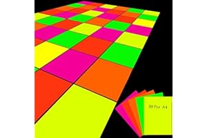 ‎KARLOR KARLOR Neon Papiere A4 20 Blatt 5 Farben UV Papier Leuchtend Schwarzlicht Party Dekorationen Neon UV Girlande Wimpel Partyzubehör Fluoreszierend Neon Karton dick UV Papier Schwarzlicht Glow Party