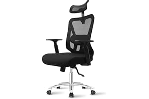 DURRAFY Bürostuhl Ergonomisch, Schreibtischstuhl mit Einstellbarer Lendenstütze, der langes Sitzen unterstützt, Wippfunktion und Höhenverstellung Drehstuhl Netzstuhl, Tragfähigkeit 150kg Bürostuhl Schwarz