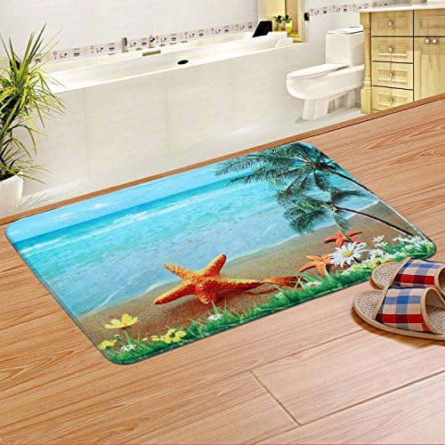 Door mat entrance door mat Hall bedroom bed satin anti-slip pad thick absorbent pads toilet floor mat 40 × 60 CM feet (bathroom doorway health, sea star Beach