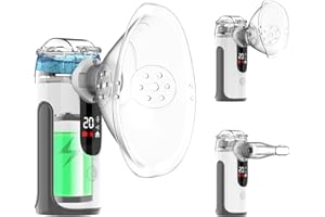 HABOWN Aerosol Portatile Silenzioso a Ultrasuoni–Macchina per Aerosol Adulti e Bambini con Batteria Ricaricabile 1200mAh, Nebulizzatore Inalatore con 2 Maschere e Boccaglio per Casa e Viaggio (Grigio chiaro）