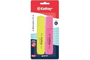 Kathay 86211953. Pack de 2 Subrayadores, Color Amarillo y Rosa, Punta Biselada 4mm