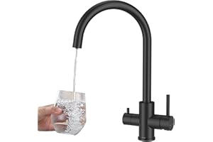DETBOM Rubinetto Lavello Cucina 3 Vie, Miscelatore da Cucina per Sistemi Osmosi, 3 in 1 Acqua Potabile a Doppia Leva, Calda e Fredda, Miscelatore per Lavello Girevole a 360°, Nero