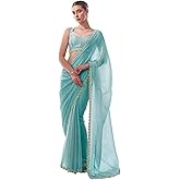 ORHANS Women's Chiffon Saree with Unstitched Blouse Piece Solid Pattern and Laced Border | Lightweight Sarees for Woman | Pla