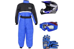 Zorax ZOR-X19 Blue M (51-52cm) Kids Motocross Motorbike Helmet ECE2206 + Gloves (M 6cm) + Goggles + Leopard Suit (M 7-8 Yrs), for Boys Girls Quad Dirt Bike Racing Karting