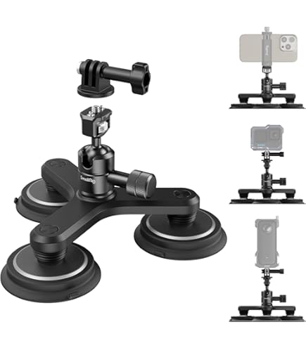 SMALLRIG 2-in-1 Dubbele Magnetische Zuignap Houder voor Gopro, Autocamera Houder Buiten voor Actiecamera's, met Anti-Deflectiepin Kogelkop Magische Arm - 4467