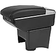 Car Armrest Box Compatible with VW Polo MK5(6R) VW Vento, Dual Layer Armrest with 7 USB Charging Ports Black PU Leather Central Console Storage Box Automobile Arm Rest (3 USB)