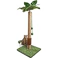 ANWA 35" Tall Cat Scratching Post for Kitten and Large Cats, Scratching Post for Indoor Cats with Self-Grooming Rubber Brush, Cat Sisal Post with Simulated Leaves, Green
