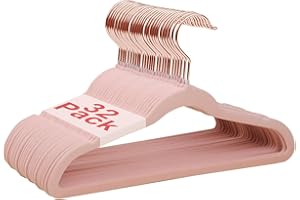‎WELLONG Wellong Kleiderbügel für Kinder, 35 cm Kinderkleiderbügel aus Samt, rutschfeste Kleiderbügel mit 360°-Drehhaken, Samtbügel für Hemden, Hosen, Röcke, Kleider, Jacken, Mäntel, 32 Stück Rosa