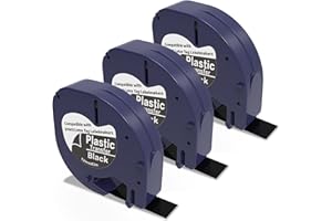 HOME COLORTLY 3 x Recharge Ruban D'étiquette Compatible pour Dymo LetraTag Ruban Plastique, Blanc sur Noir, 12mm x 3m Recharge Dimo Ruban Cartouche Pour Étiqueteuse DYMO LetraTag LT-100H LT-100T LT-110T XR XM 2000