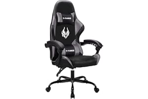 T-THREE.Ergonomic high-back gaming, computer, office, study, swivel, and racing-style chair with adjustable lumbar and headrest support, 150kg weight capacity, ideal for home office(Gray)
