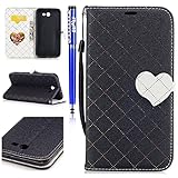 FESELE Schutzhülle für [Samsung Galaxy J7 2017] Brieftasche Hülle Lederhülle Leder Case Ledertasche mit Standfunktion Kartenfach, Samsung Galaxy J7 2017 Liebe Herz Magnetverschluss Muster Flip Case Wallet Cover Ledertasche Leder-Mappen-Karten-Slot-Abdeckung für Samsung Galaxy J7 2017 + Blau Eingabestift Stylus Touch Pen-schwarz